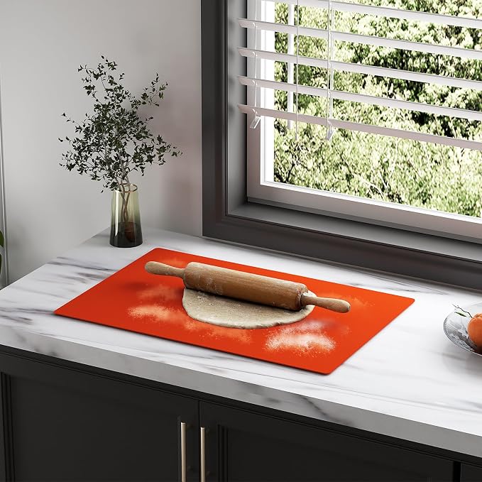 2-Pack Silicone Counter Mats 24”x16”, Orange | 1.5mm thick silicone counter protector, heat resistant & non-slip. Works for air fryer, hot pots, pans and coffee maker.
