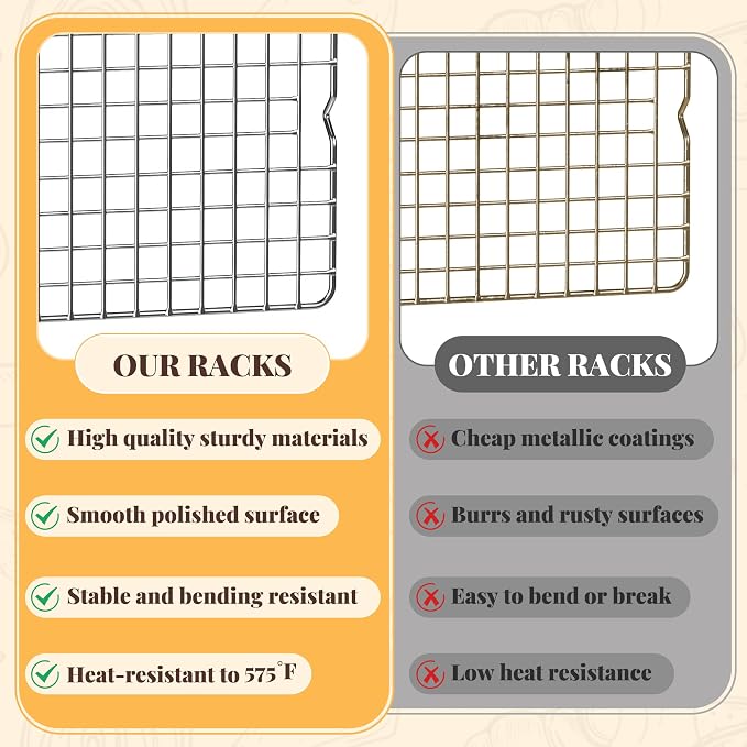 Cooling Racks for Cooking and Baking - 2 PCS 11.65" x 16.85" Grid Wire Baking Rack for Oven Cooking, Baking, Grilling, Roasting - Dishwasher Safe Bacon Rack - Fits Half Sheet Cookie Pan