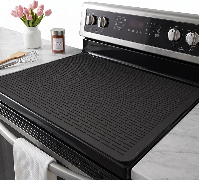 YUHFERA Stove Top Cover for Electric Stove - Silicone Stove Mat for Glass Top, Glass Cooktop Protector, XL Dish Drying Mats For Kitchen,Oven Covers for Electric Stove (Black,28 x 20)
