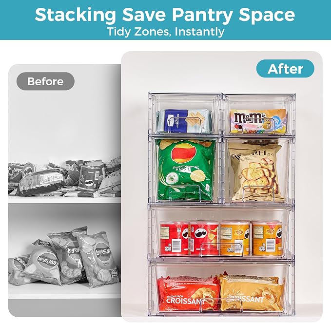 Vtopmart Clear Stackable Storage Drawers, 6 Pack Mixed Size Set | Wide, Medium and Small Pull-Out PET Drawers Provide Flexible Sorting Options for Cabinets, Closets, Pantry