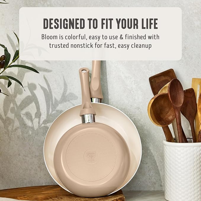 GreenLife 2 Piece (8" & 10") Ceramic Nonstick Skillet Set, Beige Taupe | PFAS-Free Nonstick Coating, Frying Pans, Omelet Pans, Everyday Pan, Induction Ready, All Stovetop Compatible, Dishwasher Safe