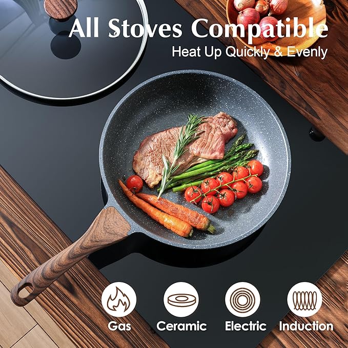 SENSARTE Nonstick Frying Pan Skillet with Lid, Omelet Pan with Cover, Healthy Egg Pan Chef's Pan, Kitchen Cooking Pan, PFOA Free (8inch + Glass Lid) | Omelette Pan with Cover, Healthy Egg Pan Skillet Kitchen Cooking Pan, PFOA/PFOS Free