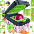 15-in-1 Vegetable Chopper with 10 Blades, Food Veggie Cutter, Green | Includes Egg Separator, Food Container and Finger Guard, Non-slip Base, for Chopping, Slicing, Shredding, and Mincing