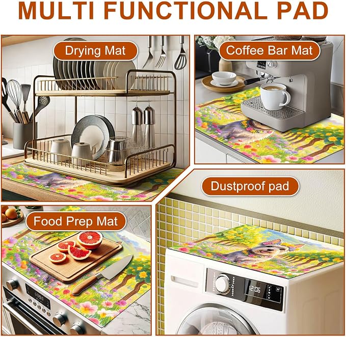 HOMETITUTE Spring Stove Top Cover 28x20 Floral Schnauzer Heat Resistant