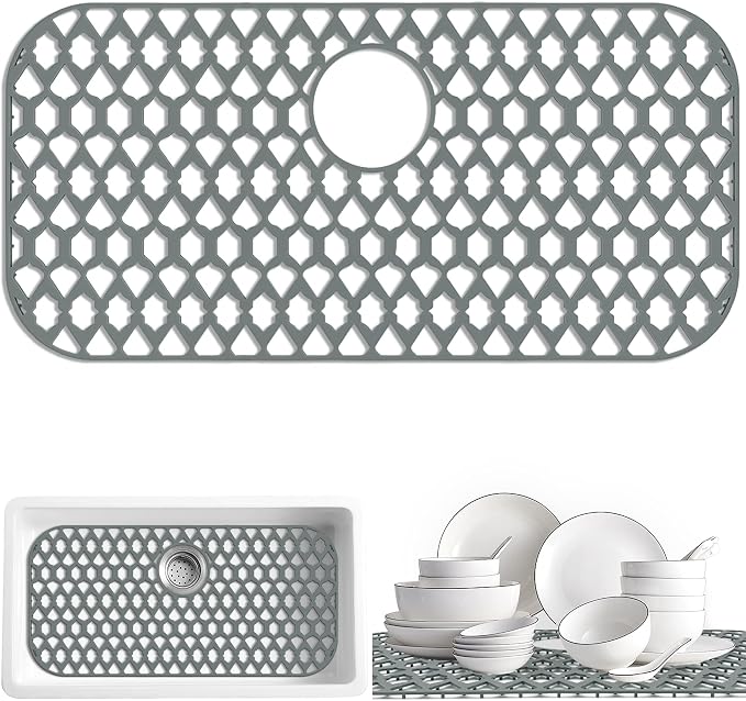 Silicone Kitchen Sink Protectors Mats - 12" 13" 14" 16" 18" 19" 21" 22" 24" 25" 26" 28" 30", Heat Resistant, Machine-wash (28”x14.4”, Rear Drain)