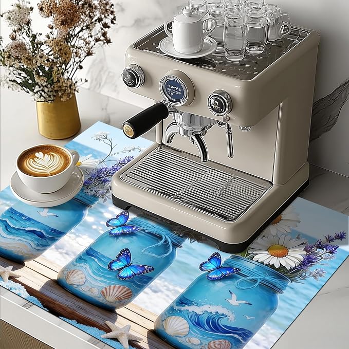 HOMETITUTE Summer Stove Top Covers for Electric Stove 28x20 Inches Coastal Mason Jar Floral Heat Resistant Glass Cooktop Protector Pad Decorative Stovetop Cover for Kitchen Coffee Bar Decor