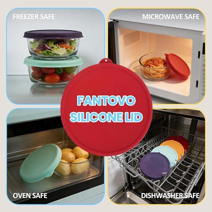 4 Cup Round Silicone Storage Cover Lids Replacement for Anchor Hocking Glass Bowls (Container not Included) 4 Pack