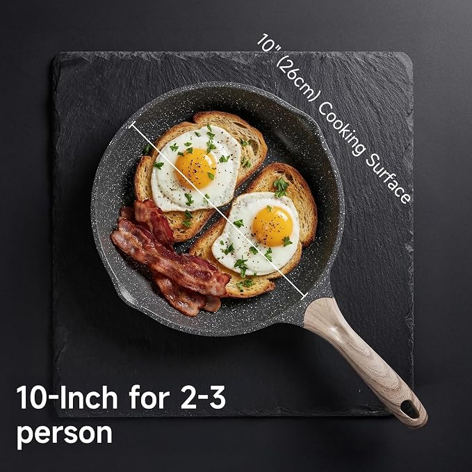 JEETEE 10 Inch Nonstick Frying Pan Skillet with Dual Spouts Cooking Pan | All Stove Compatible Easy-Clean, Even Heating, PFOA Free, Cool Ergonomic Handle, Non Stick Fry Pan for Omlet Steak Fish,Grey