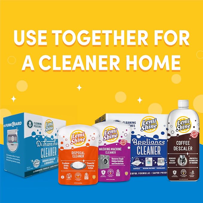 Lemi Shine Natural Dishwasher Cleaner - Hard Water Citric Acid Cleaning Powder - Lemon Scented Eco-Friendly Dishwasher Cleaner & Deodorizer - 14.08 oz (16 Pack)