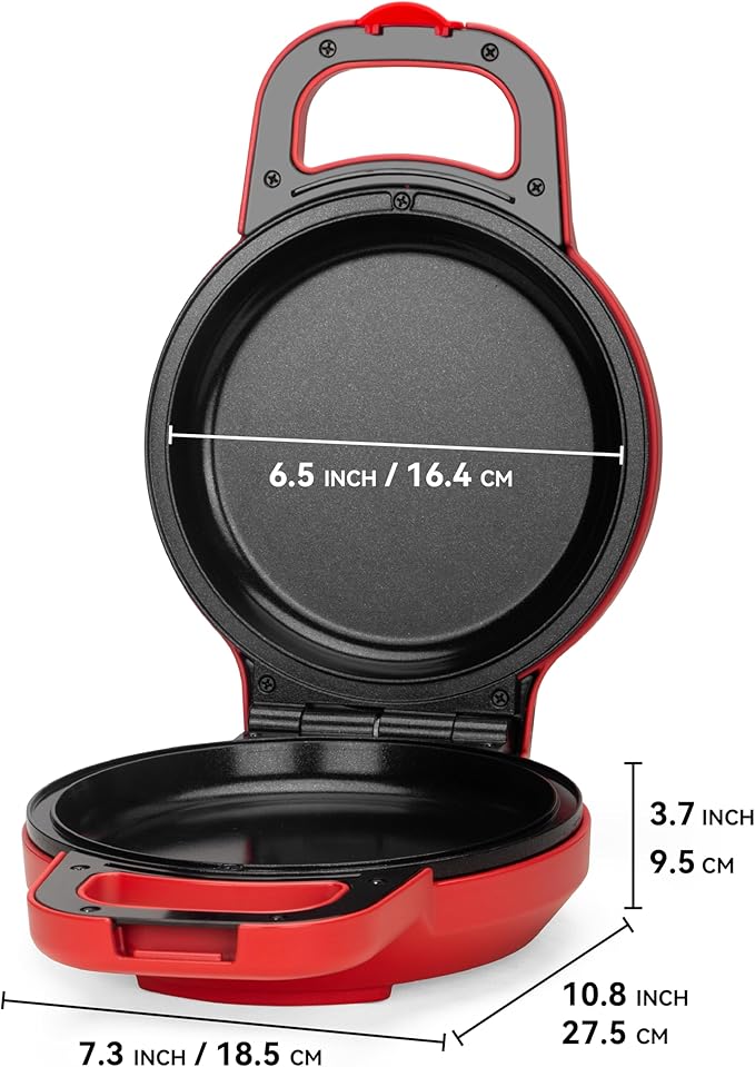 SugarWhisk Flip Pancake Maker Machine, Ceramic Coated Pancake Pan for 6.5 Inch Pancakes, Omelette, Crepe & Quesadilla, Frittata, Double Sided Omelette Pan Nonstick, Red