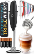 Zulay Kitchen Powerful Milk Frother Wand With Duracell Batteries - Ultra Fast Handheld Drink Mixer - Electric Whisk Foam Maker for Coffee, Lattes, Cappuccino & Matcha - Triple Whisk - Midnight Elite