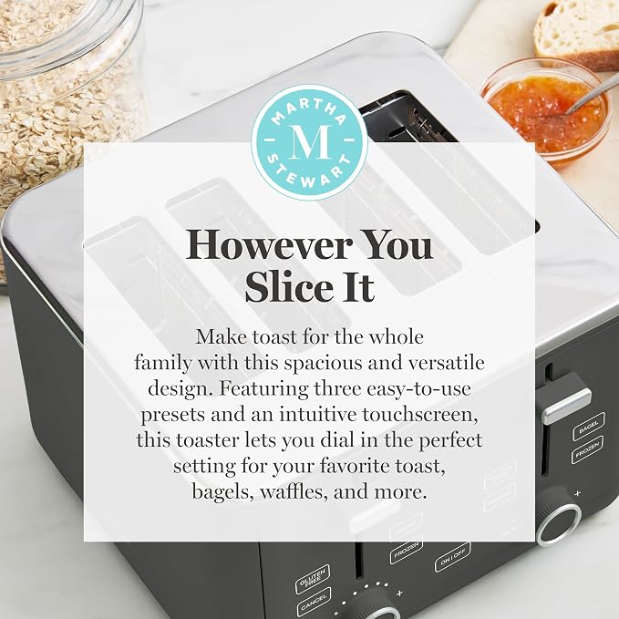 Martha Stewart 4-Slice Toaster, 3 Presets & 10 Shade Settings, Caviar Gray