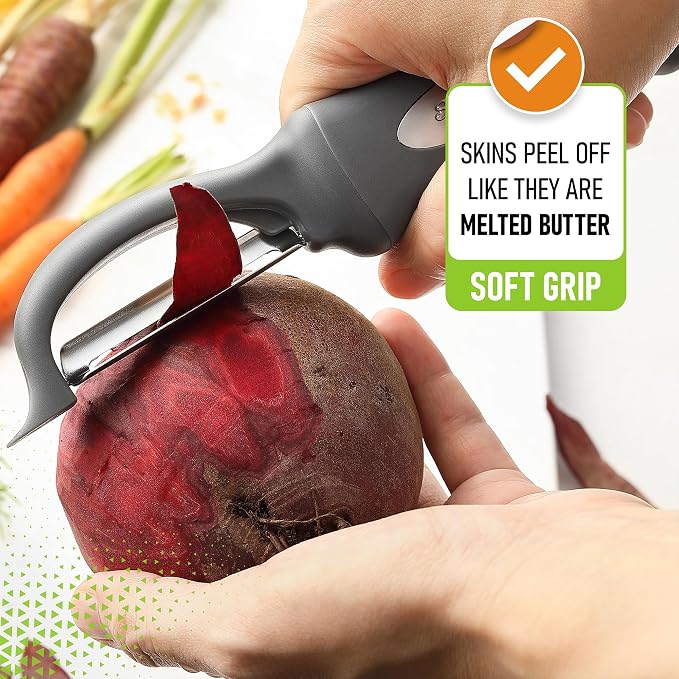 Spring Chef Swivel Potato Peeler for Kitchen with Ergonomic Handle, Gray | Premium Vegetable Peeler w/ Sharp Stainless Steel Blades, Multifunctional Food Peeler for Apple, Carrot, Cucumber, Fruit