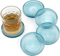 Modern Clear Coaster Set of 5- Glass Coasters for Drinks, Clear Blue | Crystal Coasters Round Cup Mat Coffee Table Decor for Office, Kitchen, Bar, Dining Room, Living Room, Patio