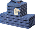 Homaxy Kitchen Towels and Dishcloths Set, Set of 8, Navy Blue | Bulk Cotton Terry Kitchen Towels, Checkered Designed, Soft and Super Absorbent Dish Towels, 12 x 12 and 13 x 28 Inches