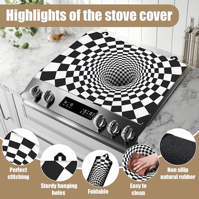 3D Trap Optical Illusion Stove Top Covers for Electric Stove,Vortex Illusion Electric Gas Stove Pad Heat Resistant Range Cooktop Protector for Home Decor Kitchen 28"x20"