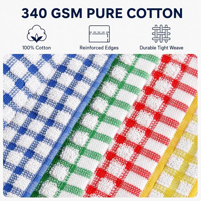 Egles 16 Pack 100% Cotton Kitchen Dish Cloths, 12 x 12 Inch | Absorbent terry dishcloths for washing dishes and counters; 4 colors help organize cleaning tasks