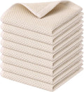 Kitinjoy 100% Cotton Waffle 8-Pack Kitchen Towels, 12" x 12", Beige | Ultra Absorbent, Super Soft, lightweight, Quick Drying Dish Rags for Washing Dishes