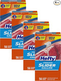 Hefty Slider 1 Gallon Freezer Bags, Gallon Slider Bags for Freezer, Holds Raw Meat, Soups, Prepped Fruits and Veggies, and More, Writable Label, Secure Zip_and Click Closure 56 Count (Pack of 4)