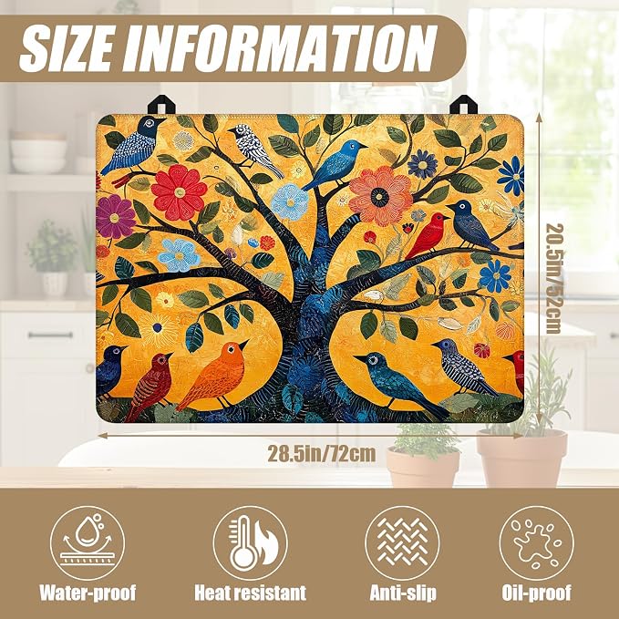 Bird Tree Stove Top Covers for Electric Stove, Electric Gas Stove Pad Heat Resistant Range Cooktop Protector for Home Decor Kitchen 28"x20"