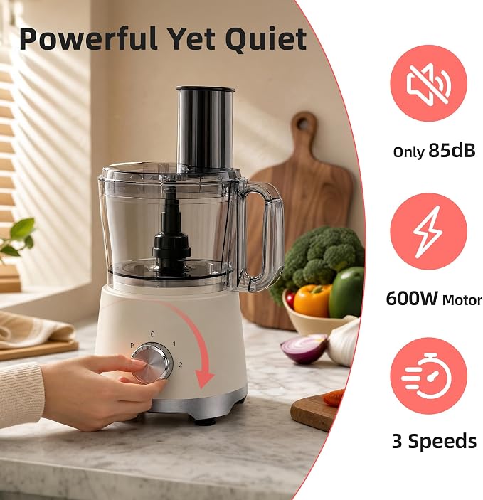Electric Food Processor 10.5 Cup, Multi-Function Vegetable Chopper with French Fry Slicer, Dough Mixer, Easy to Clean, Secure Design, Stainless Steel, for Vegetables, Smoothie, Fruit