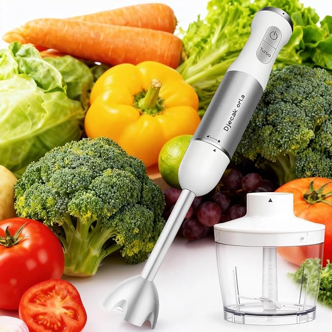 Upgrand 1100W 5-in-1 Immersion Blender Handheld, White | 30 Speed Stick Blender with Turbo, 15,500 RPM, Includes Whisk, Milk Frother, 500ml Chopper & 600ml Beaker