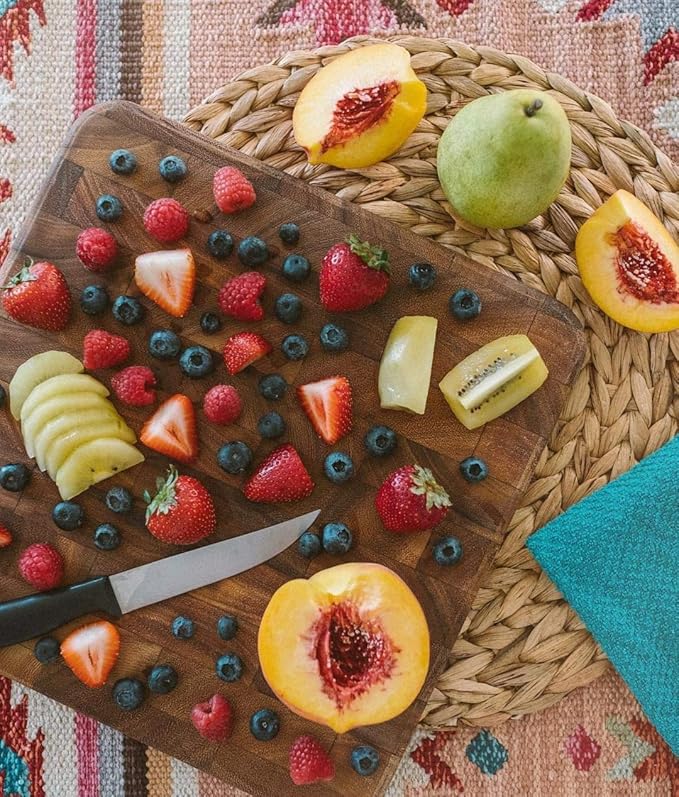 Ironwood Oslo End Grain Square Utility Cutting Board, 12 Inch Square Acacia Wood Cutting Board | Dice, Prep & Serve | Great for Meat & Veggies | Beautiful Acacia Wood | Knife Friendly End Grain Board | Charcuterie Board
