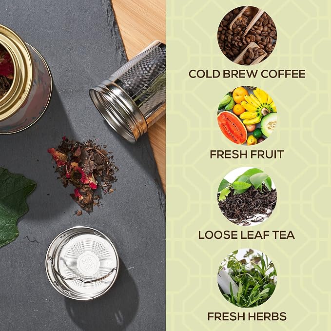 LeafLife Premium Bamboo Tea Tumbler with Infuser for Loose Leaf Tea | Insulated Coffee Bottle, Stainless Steel Gift Set, Leakproof Travel Mug, 17oz