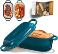 4.6-Quart Oval Dutch Oven for Bread Baking | 2 in 1 Enameled Cast Iron Bread Pan with Lid, Sourdough Baking Pan for a Crispy Crust, Teal