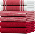 Premium Kitchen Towels 6 Pack 100% Cotton 20"x28" Dish Towels - Red Wide | Large Flat & Terry Kitchen Linen Set with Hanging Loops, Highly Absorbent for Washing and Drying Dishes