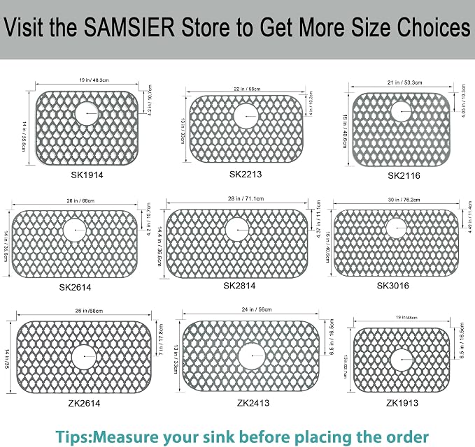 Silicone Kitchen Sink Protectors Mats - 12" 13" 14" 16" 18" 19" 21" 22" 24" 25" 26" 28" 30", Heat Resistant, Machine-wash (30”x16”, Rear Drain)