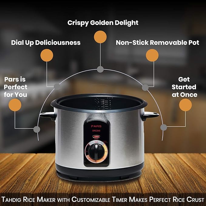 Pars Automatic Persian Rice Cooker - Tahdig Rice Maker Perfect Rice Crust, 7 Cup