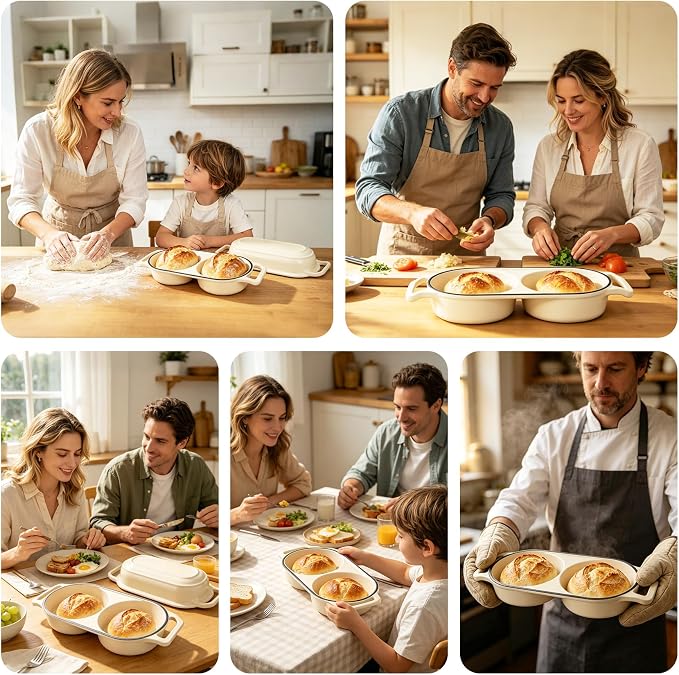 Premium Double Dutch Oven for Artisan Sourdough Bread 500°F Oven Safe | Bake 2 Loaves at Once/Bakery-Style Crust Every Time/Premium Cast Iron Heating/3-Layer Enamel Protection