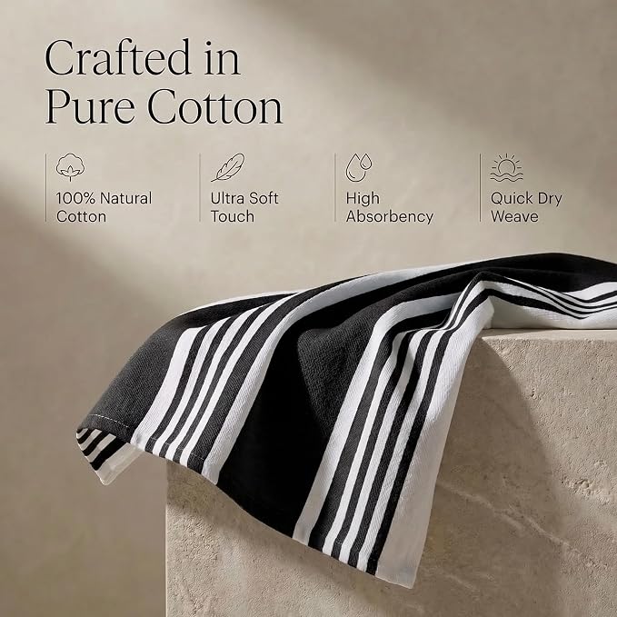 Urban Villa Kitchen Towels Cotton Dish Towels 20”x30” (Set of 6) Black