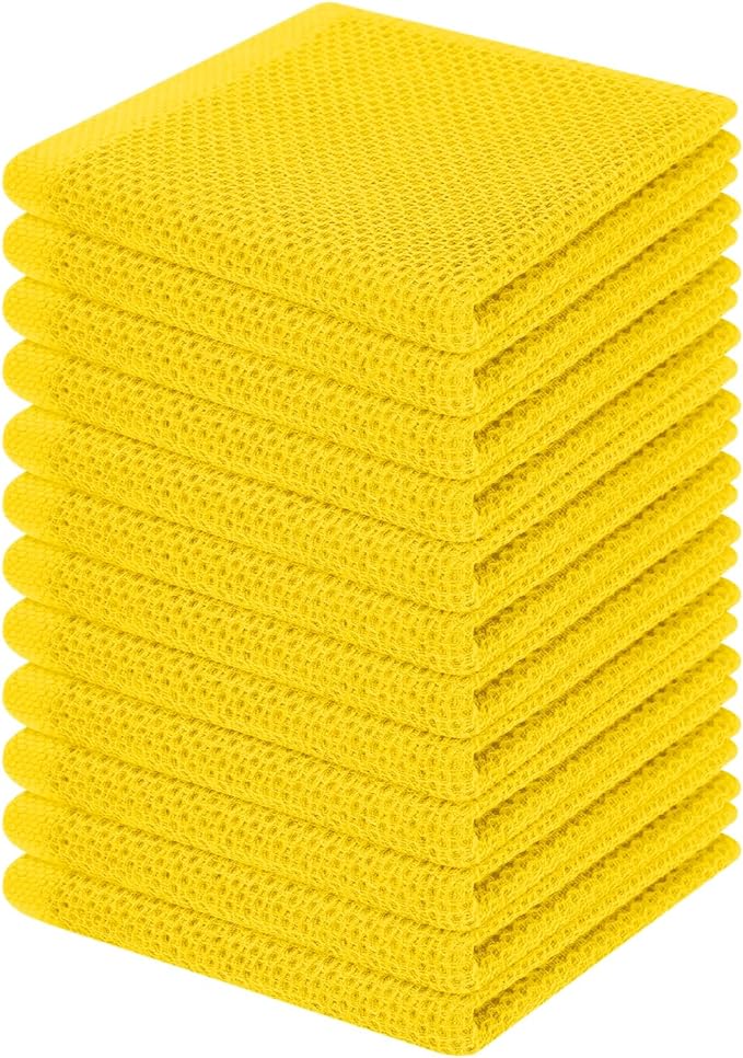 Homaxy 100% Cotton Waffle Weave Kitchen Dish Cloths 12-Pack, Yellow | 12 x 12 Inches, Ultra Soft Absorbent Dish Towels, Quick Drying Dish Rags with Hanging Loop