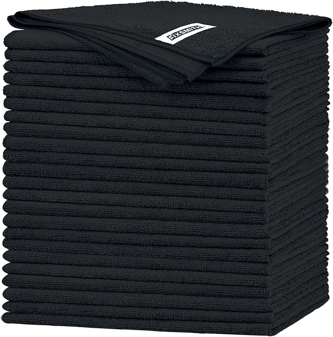 Black Microfiber Cleaning Cloth -Pack of 24, Highly Absorbent Cleaning Rags, 16"X12" All Purpose Cleaning Towels for Housekeeping, Kitchen, Car, Lint Free and Reusable Microfiber Towels