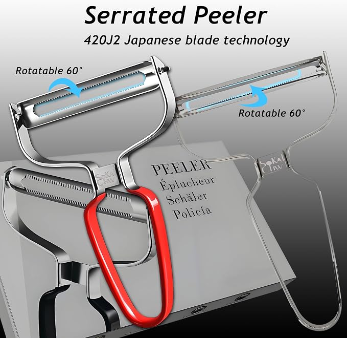 Larger Wide Mouth Kitchen Vegetable Peelers cabbage peeler (Serrated Y- Peeler) (Silver)