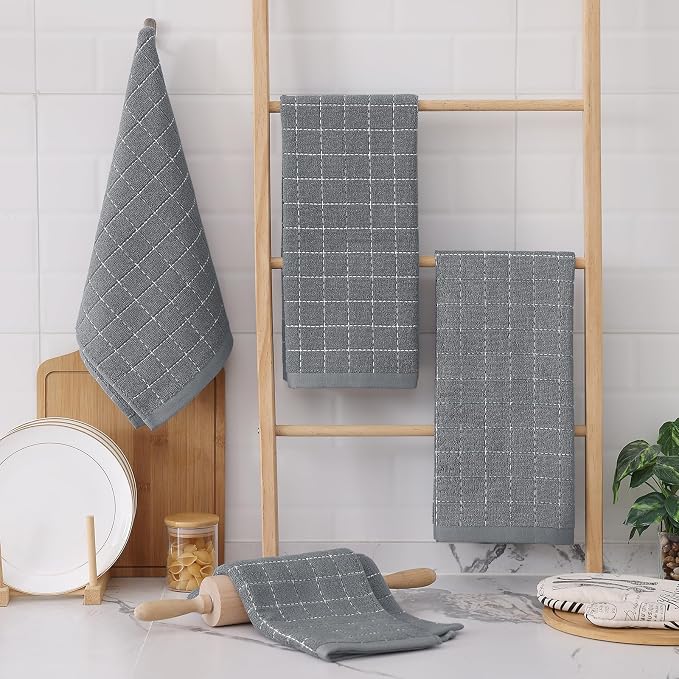 Homaxy 100% Cotton Terry Kitchen Towels, 8 Pack, Grey | Ultra Soft and Absorbent Dish Towels for Kitchen, Suitable for Drying and Washing Dishes