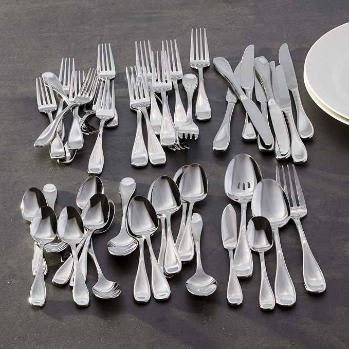 Oneida Voss 45-Piece 18/0 Silverware Set for 8, Flatware | mirror finish, dishwasher safe | includes serving spoons and utensil set | heavy duty, cutlery set for kitchen and dining