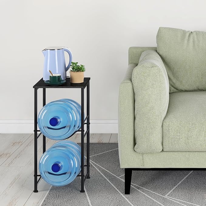 Water Bottle Holder Organizer 5 Gallon Water Jug Holder with Top Shelves 2 Tier Water Cooler Jug Storage Rack Heavy Duty Water Dispenser Stand for 5 Gallon Bottle Kitchen Office Living Room Black