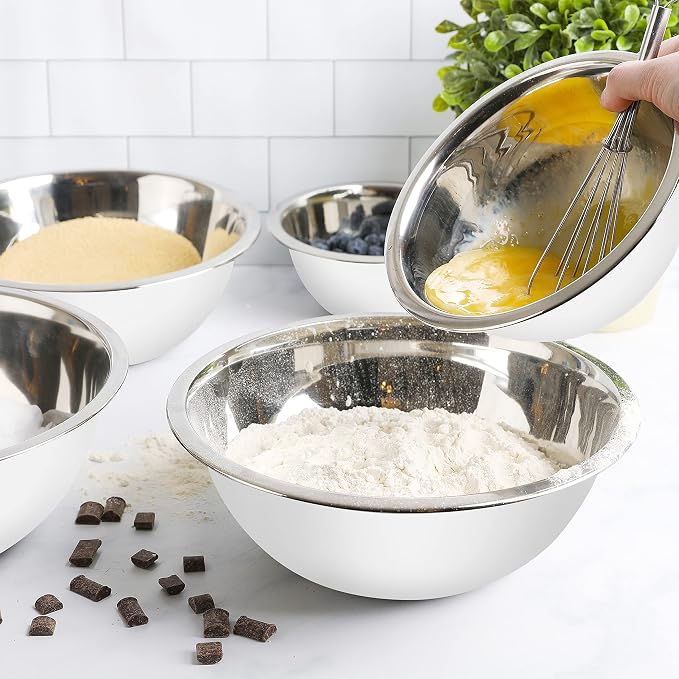 WHYSKO Stainless Steel Mixing Bowls Set, 5-Piece Meal Prep & Food Storage | .75, 1.5, 3, 4 & 5 Quart Metal Mixing Bowls Set for Prep, Serving, Baking & Food Storage, Ecofriendly, Dishwasher Safe, White