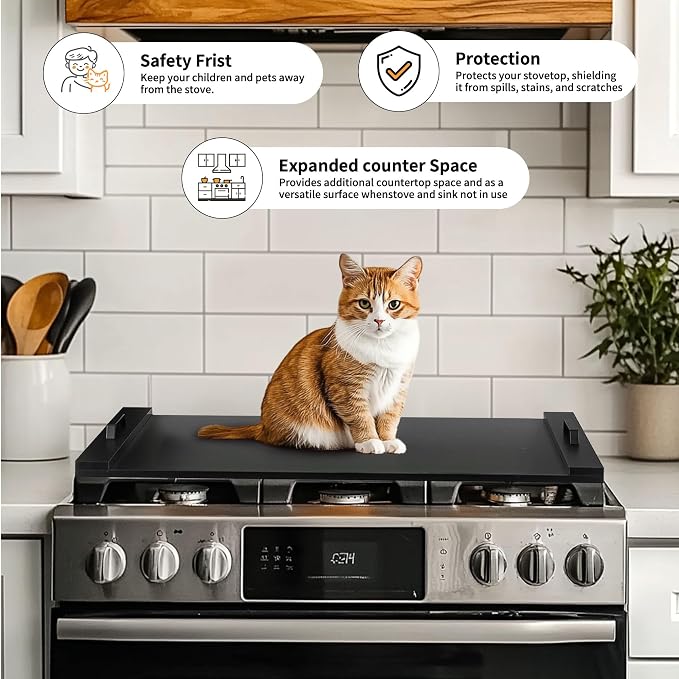 Hanobe Black Gas Electric Noodle Board Stove Cover 30" | Large Cover Top Stovetop for Home Kitchen Oven RV
