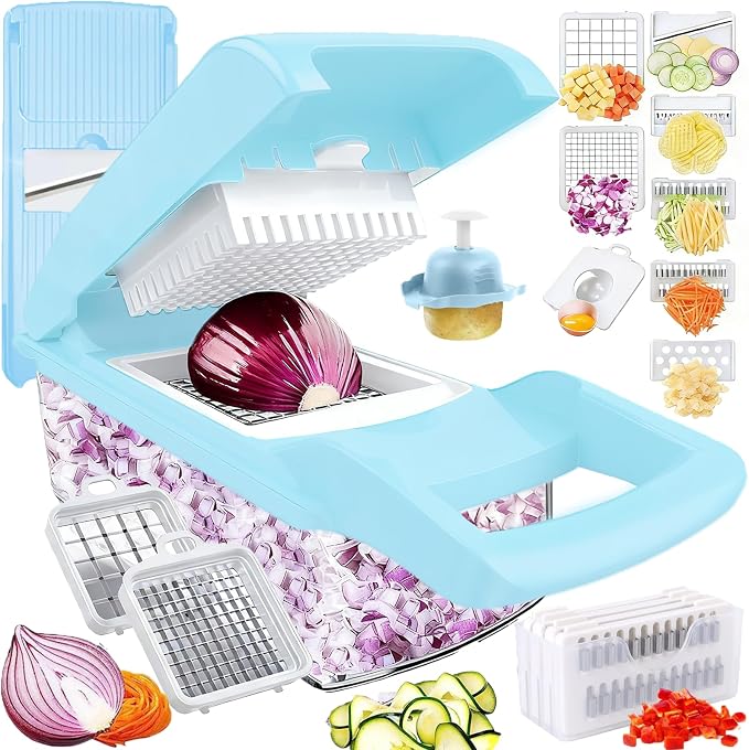 Vegetable Chopper Mandoline Slicer Home Kitchen Appliance Essential Gadget | Pro-Series Veggie Cutter with Container for Food Onion Fruit Salad Potato Christmas Gift House Cooking Supply Tool Item