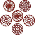 Silicone Trivets Mats for Hot Pots and Pans, Multi Purpose Trivets Mat -Heat Resistant Silicone Trivet Intricately Carved Hot Pads Set of 6 (E: Style 1-Red)