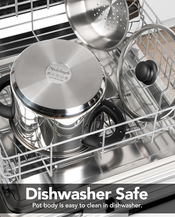 MICHELANGELO 6.3QT Pressure Cooker Stainless Steel, Induction Ready | Safer Pressure Control for Beans, Stews, Rice and Broth, One-Touch Locking Lid, with Glass Lid, Steamer and A Spare Gasket