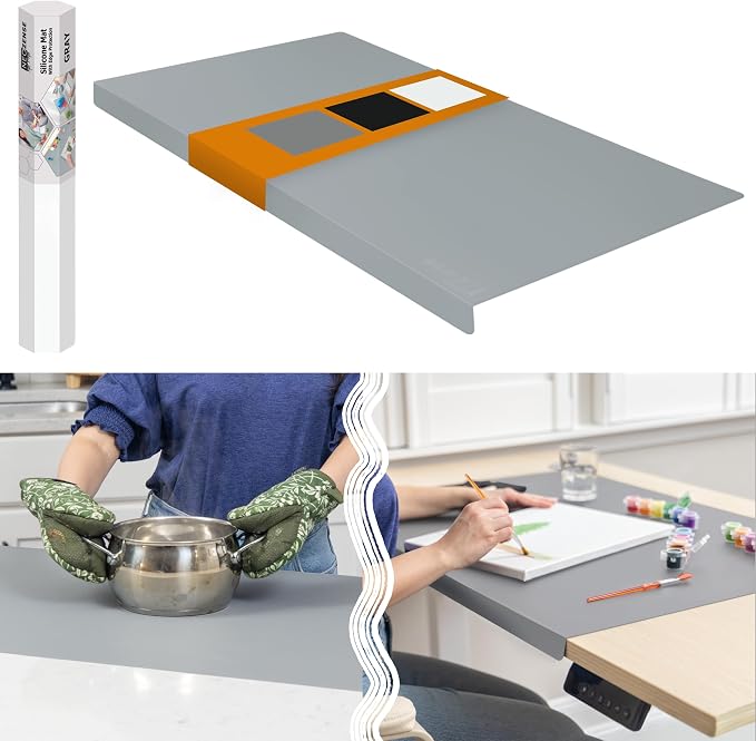 Extra Large Silicone Mat for Countertop with "Edge Protection" – Kitchen Counter Mat – Multipurpose Heat Resistant Silicone Mat – No Folds or Wrinkles – 1.5mm Thick, 36"x24", Gray