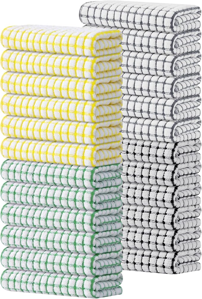 Kitinjoy Cotton 24 Pack Terry Kitchen Towels, Multi-Colored | 16 x 25 Inches Super Soft and Absorbent Dish Towels, Quick Drying hand towels for kitchen Drying