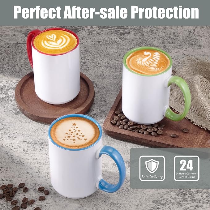 TANGLONG 12PC 15oz Sublimation coffee Mugswith Box -6 White and 6 Black | Ceramic Cup for for Coffee, Tea, Latte, Soup,Sublimation Blanks,Tazas Para Sublimar,Heat Sensitive Coffee Mugs,homemade gifts