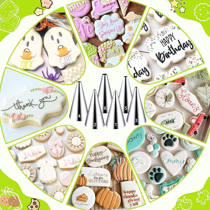 Suuker Round Piping Tips Set, 6-Piece Cake Decorating Tips | 6 Small Round Icing Tips for Lettering, Dots, Borders and Detailed Cake, Cupcake and Cookie Decorating