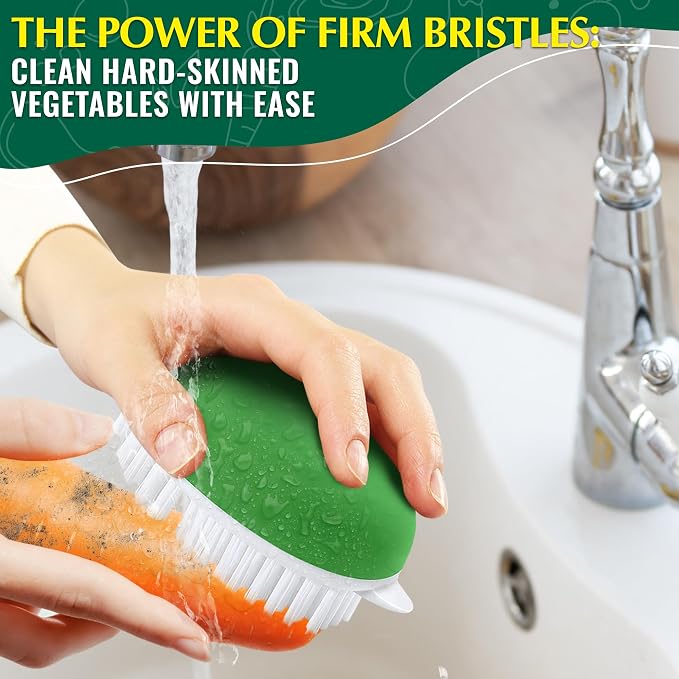 2 Pcs Potato Scrubber Brush, 2.3"x3.9", Soft and Stiff Bristles | Vegetable Brush Scrubber for Food, Ergonomic Design, Crack-Resistant Frame, Drawer Storage; for Carrots, Apples, & Mushrooms